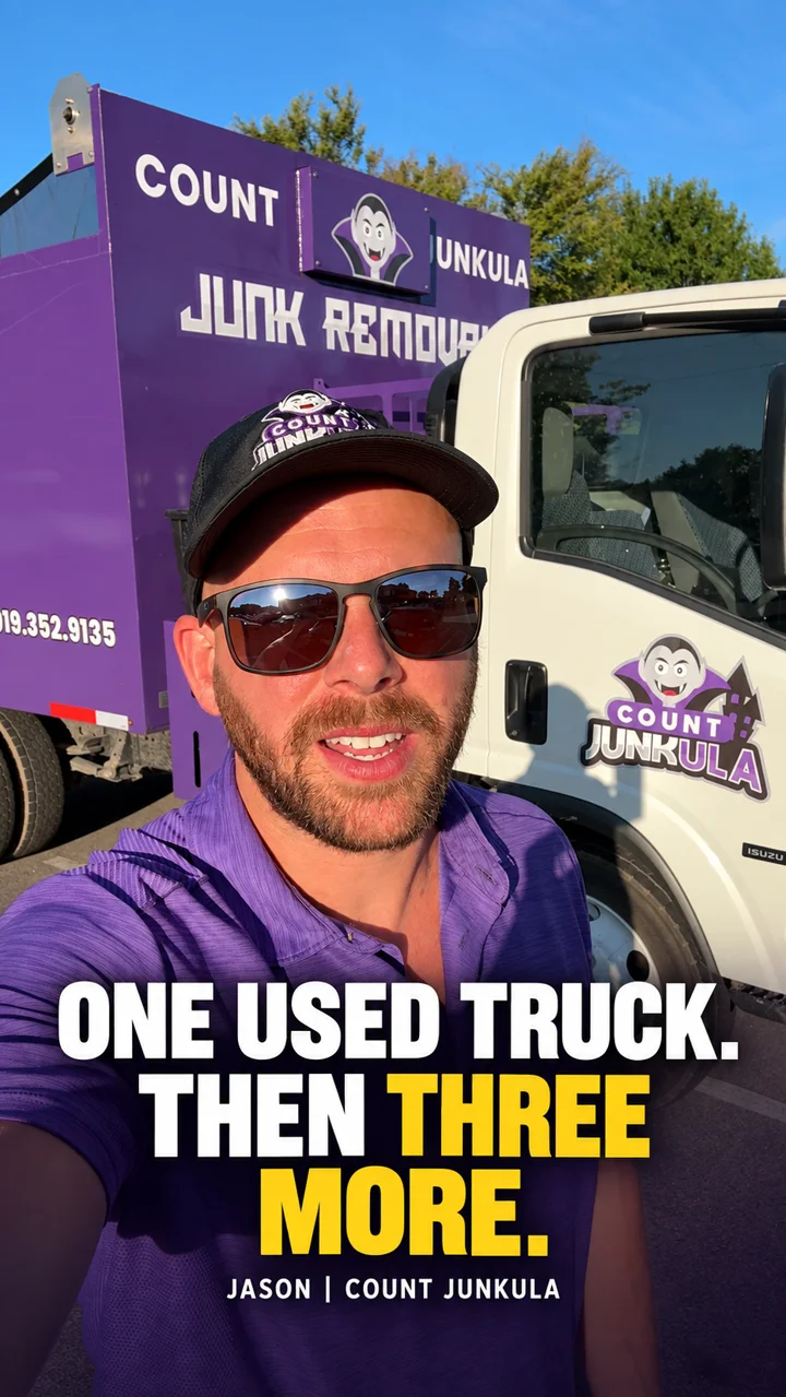 Jason from Count Junkula beside his purple STB truck
